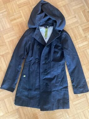 Soia & Kyo Black Hooded Double-Breasted Trench Coat